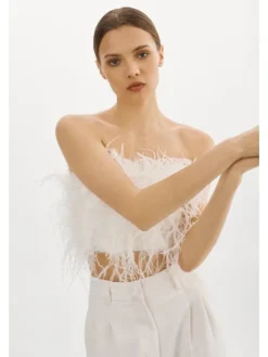 Zina Feather Bustier in white